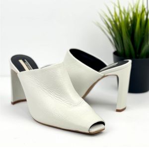 TOPSHOP Leather Open Toe Heeled Mule Off White 38